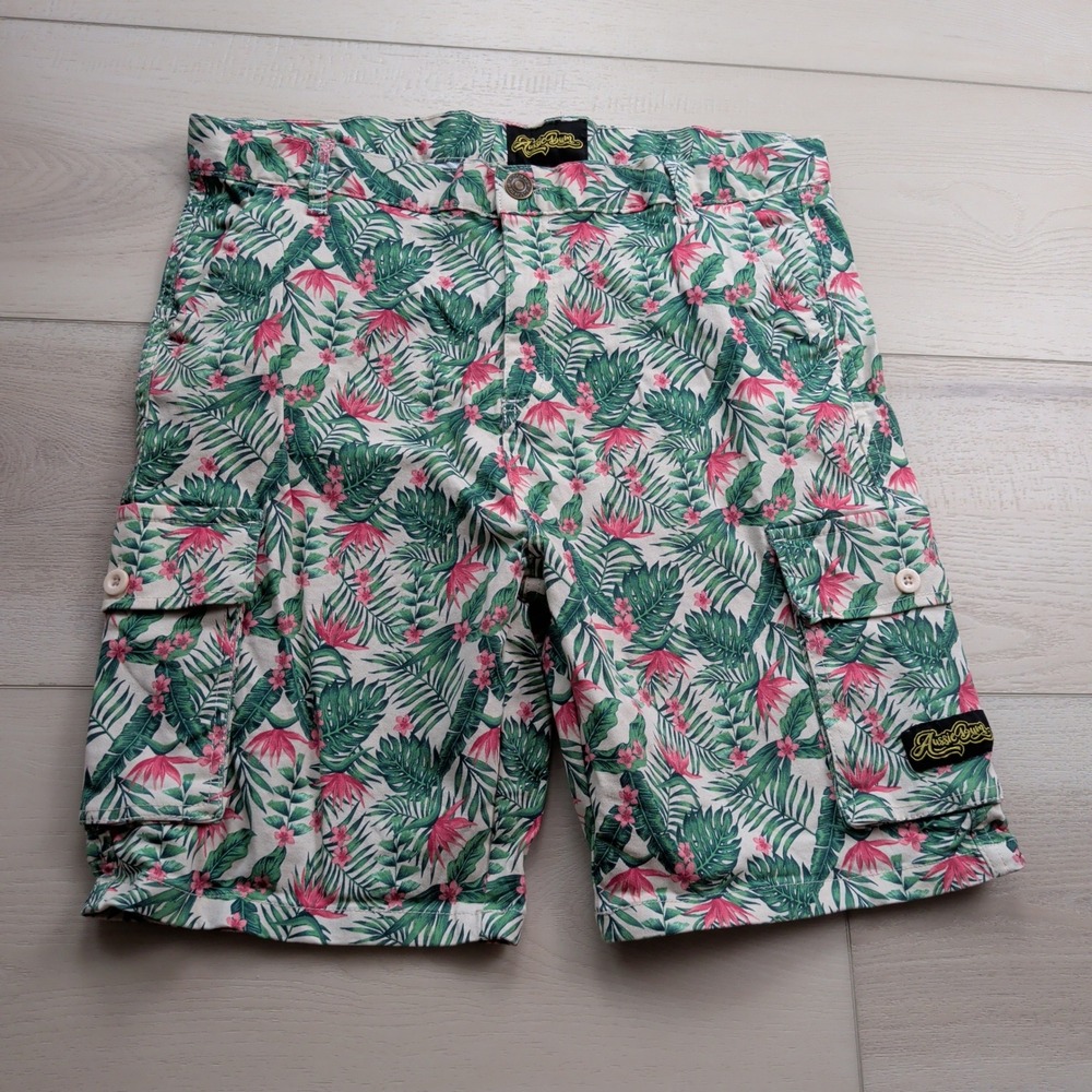 AussieBum Cargo6 Cargo Panama Shorts Mens XL Tropical Floral Palm White Green‎